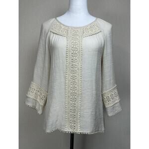 Jade Melody Tam Ivory With Embroidered Trim Size Small Boho Beach Cottage Core